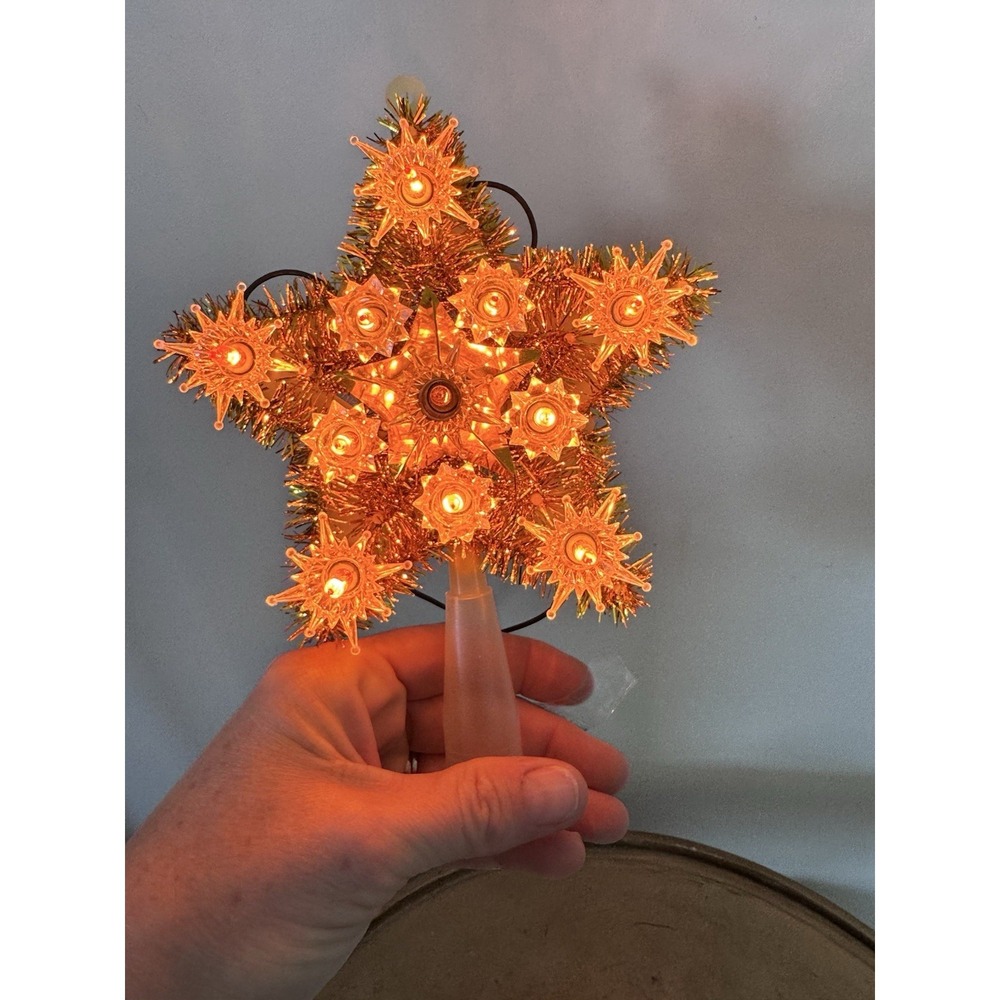 Vintage Merry Christmas Tree Topper Star Light Up Works Tested Package Original